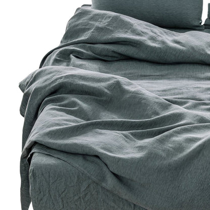 Four Piece Blue Linen Queen Sheet Set HomeRoots