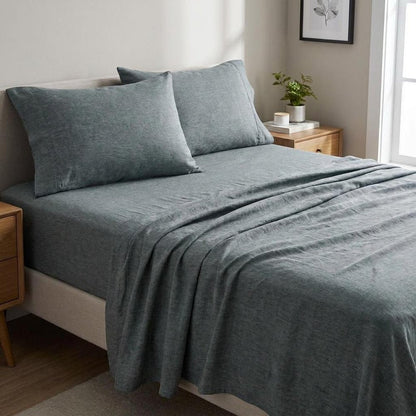 Four Piece Blue Linen Queen Sheet Set HomeRoots