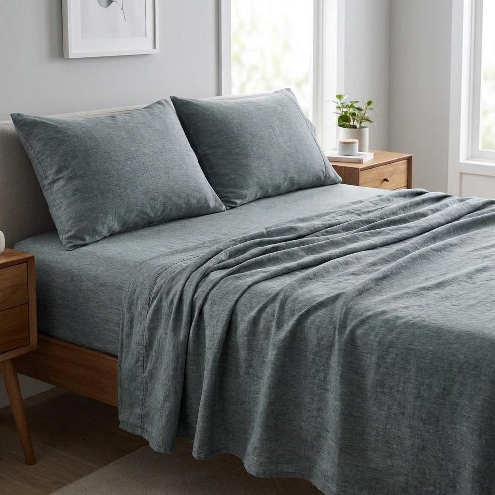 Four Piece Light Gray Linen California King Sheet Set HomeRoots