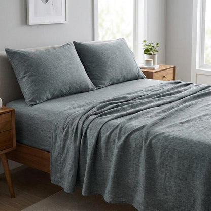 Four Piece Light Gray Linen California King Sheet Set HomeRoots