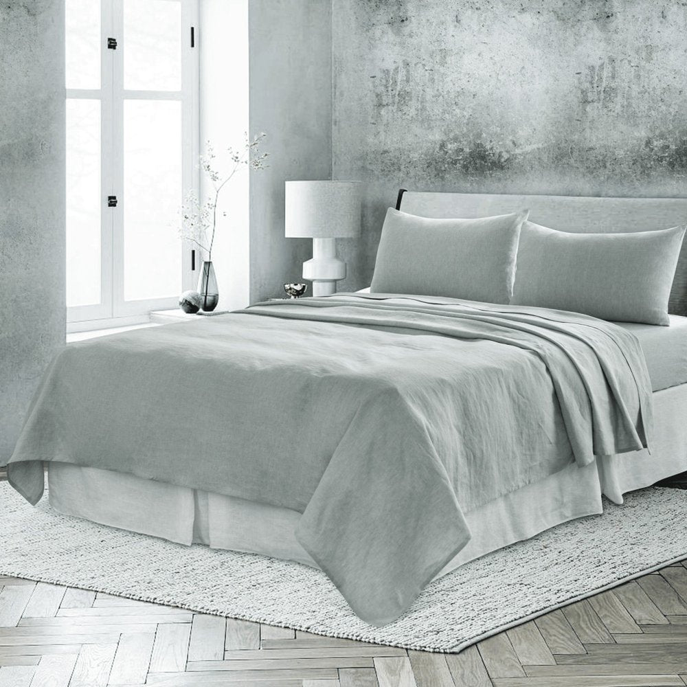 Four Piece Blue Linen Twin Sheet Set HomeRoots