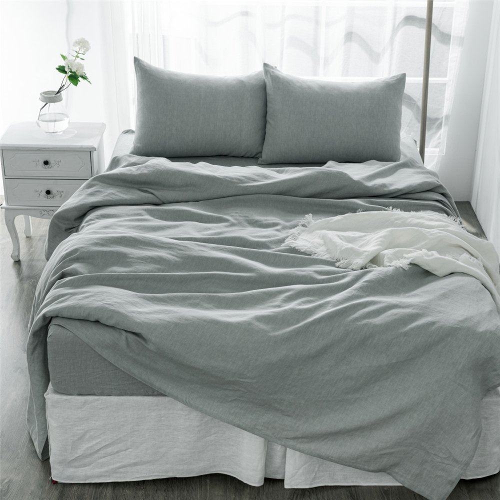 Four Piece Blue Linen Twin Sheet Set HomeRoots