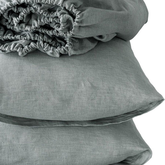 Four Piece Blue Linen Twin Sheet Set HomeRoots