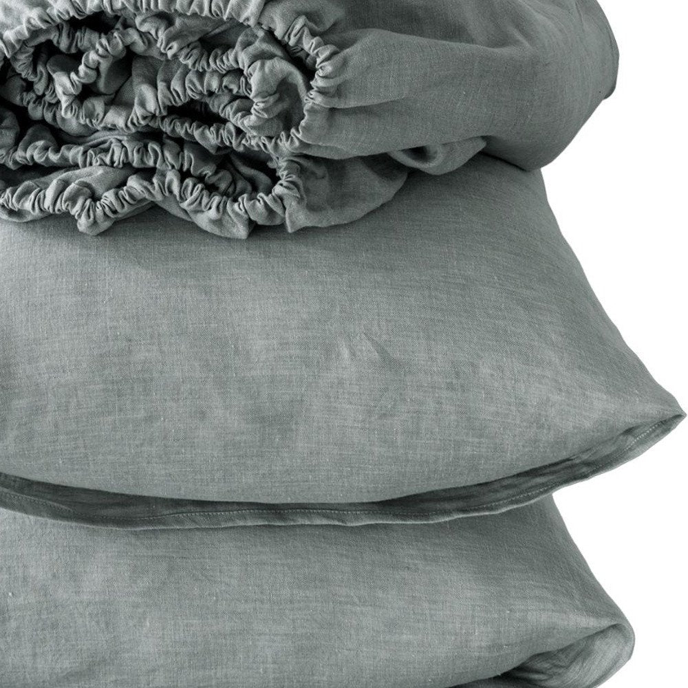 Four Piece Blue Linen Twin Sheet Set HomeRoots
