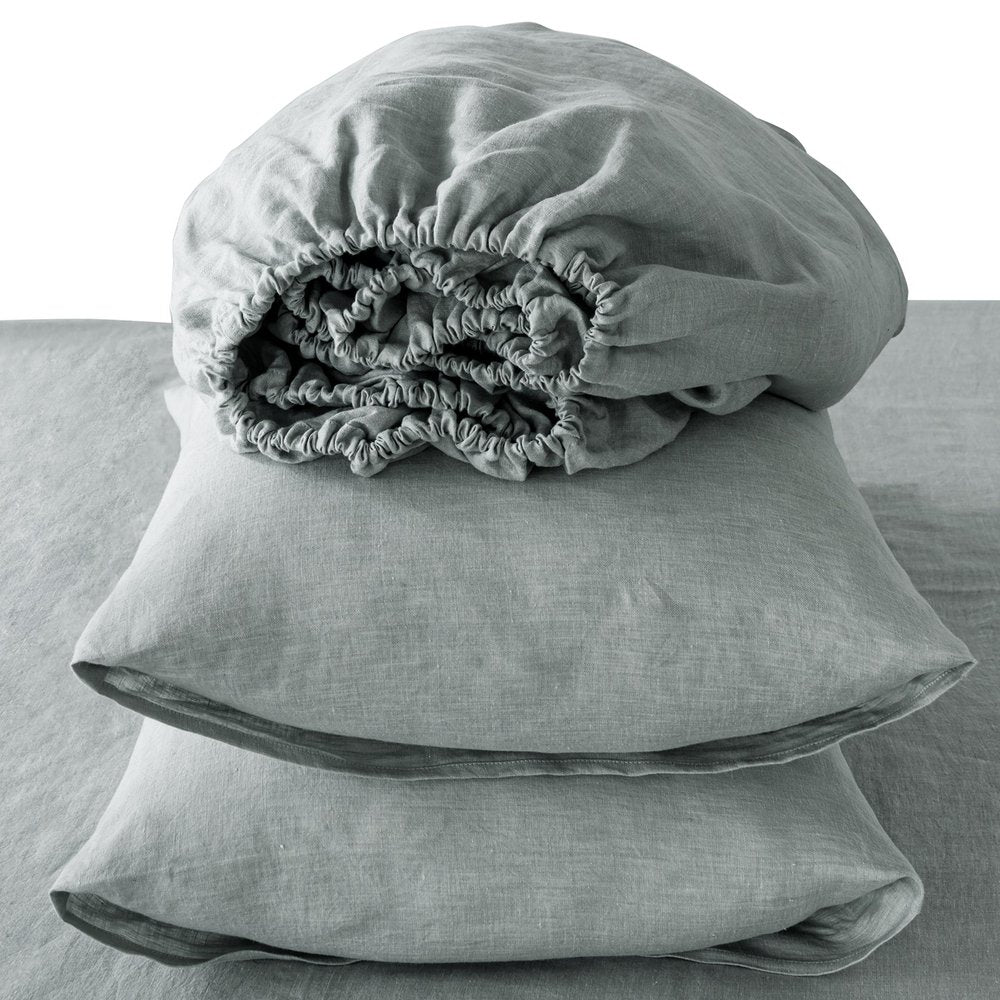 Four Piece Blue Linen Twin Sheet Set HomeRoots
