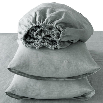 Four Piece Blue Linen Twin Sheet Set HomeRoots