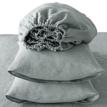 Four Piece Blue Linen Twin Sheet Set HomeRoots