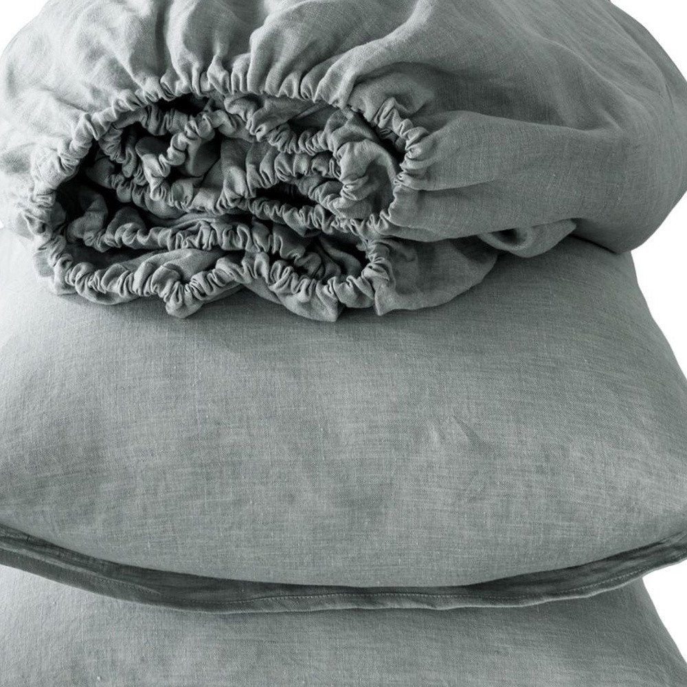 Four Piece White Linen Queen Sheet Set HomeRoots