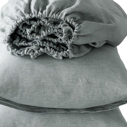 Four Piece White Linen Queen Sheet Set HomeRoots