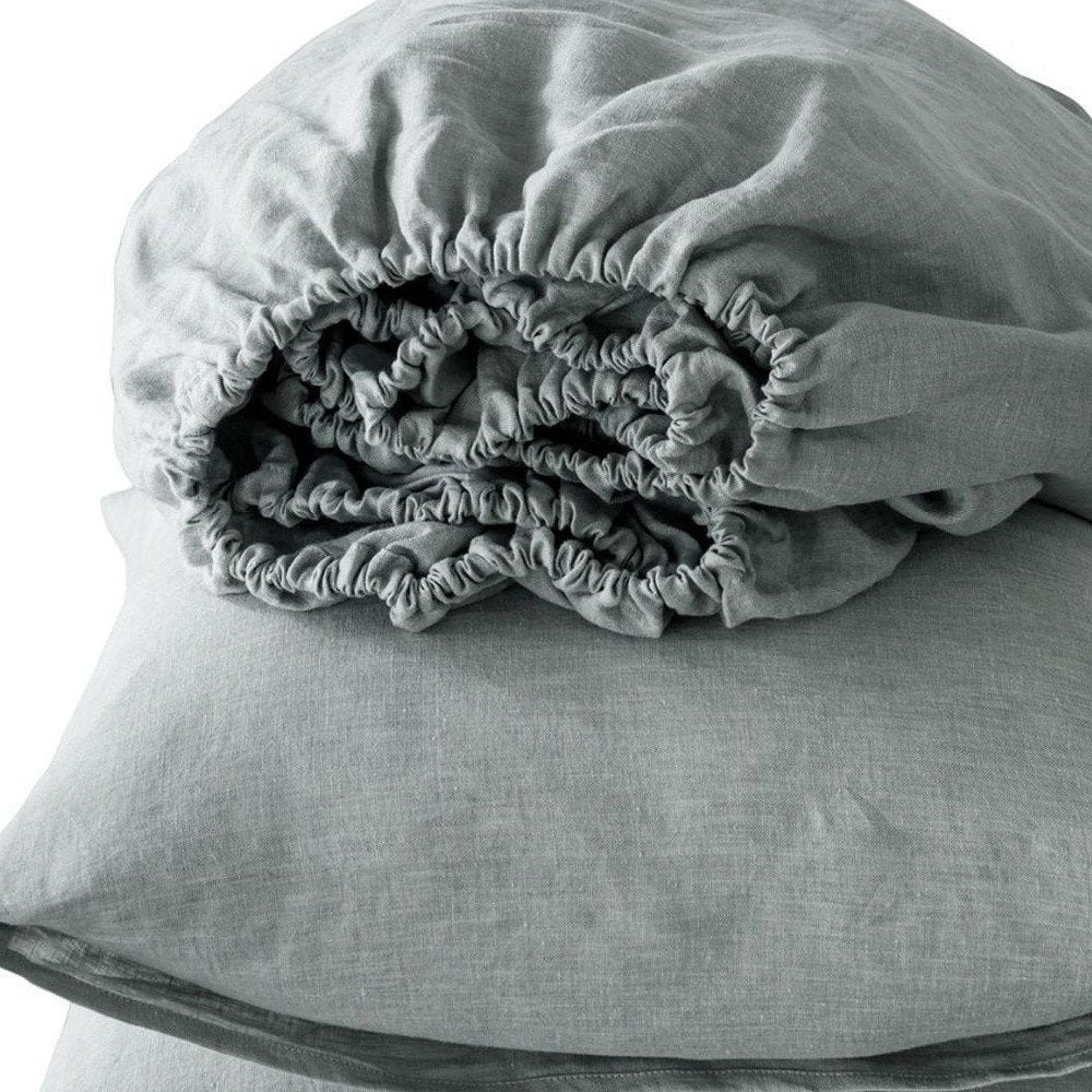 Four Piece Light Gray Linen California King Sheet Set HomeRoots