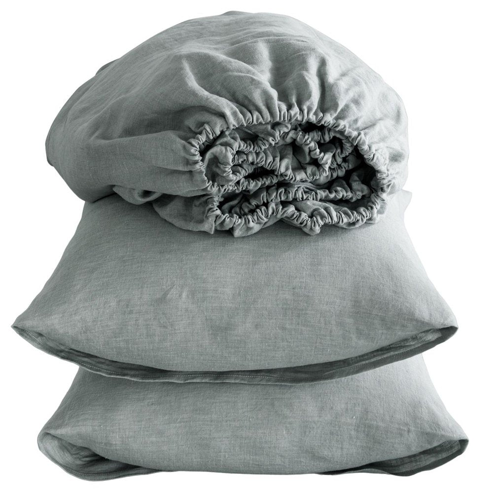 Four Piece Light Gray Linen California King Sheet Set HomeRoots