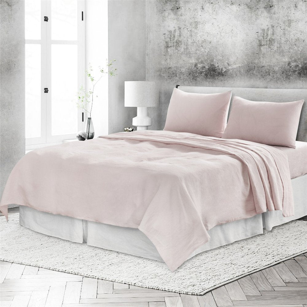 Light Pink Linen Twin Flat Sheet HomeRoots