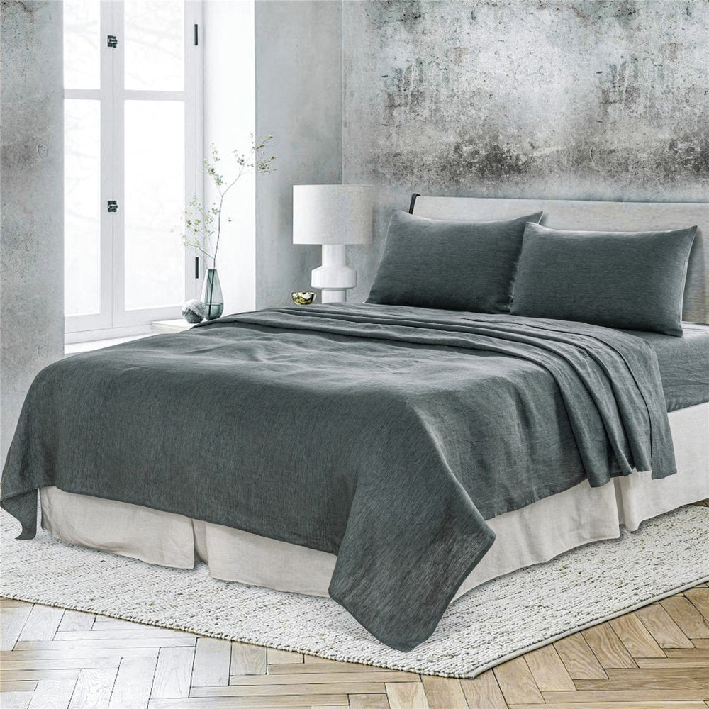 Slate Gray Linen Twin Flat Sheet HomeRoots