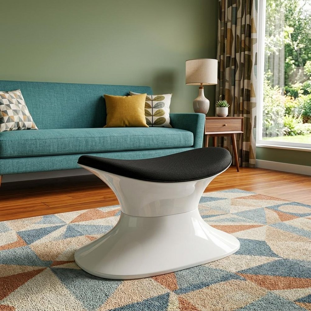 21" Black and White Wool And Fiberglass Contempo Footstool Ottoman HomeRoots