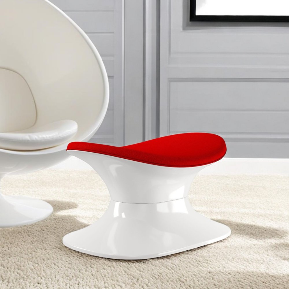21" Red and White Wool And Fiberglass Contempo Footstool Ottoman HomeRoots