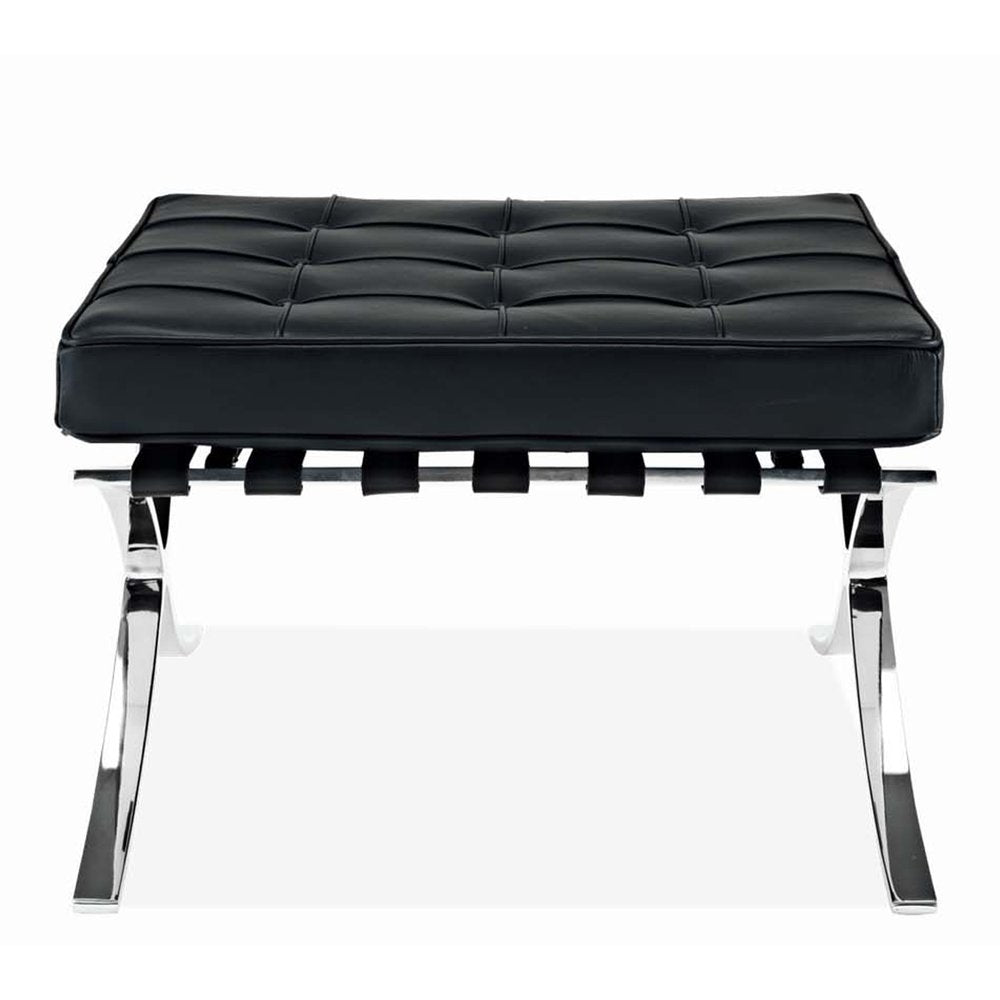 24" Black Genuine Leather and Silver Tufted Footstool Ottoman HomeRoots