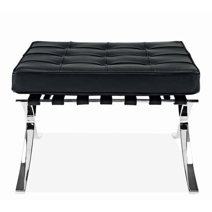 24" Black Genuine Leather and Silver Tufted Footstool Ottoman HomeRoots