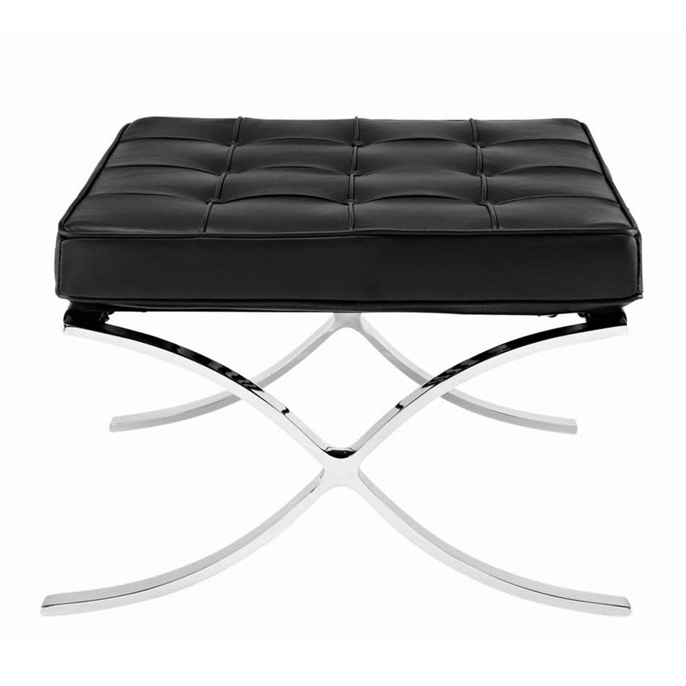 24" Black Genuine Leather and Silver Tufted Footstool Ottoman HomeRoots