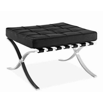 24" Black Genuine Leather and Silver Tufted Footstool Ottoman HomeRoots