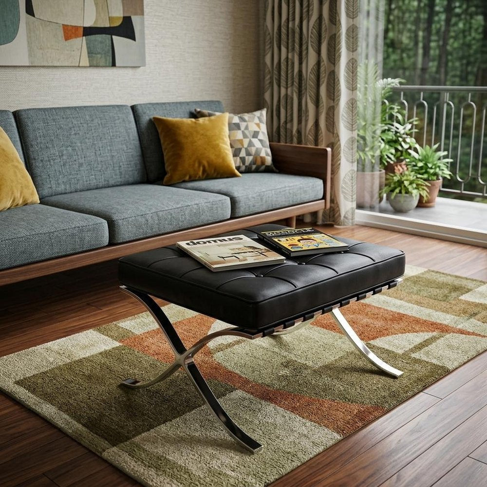 24" Black Genuine Leather and Silver Tufted Footstool Ottoman HomeRoots