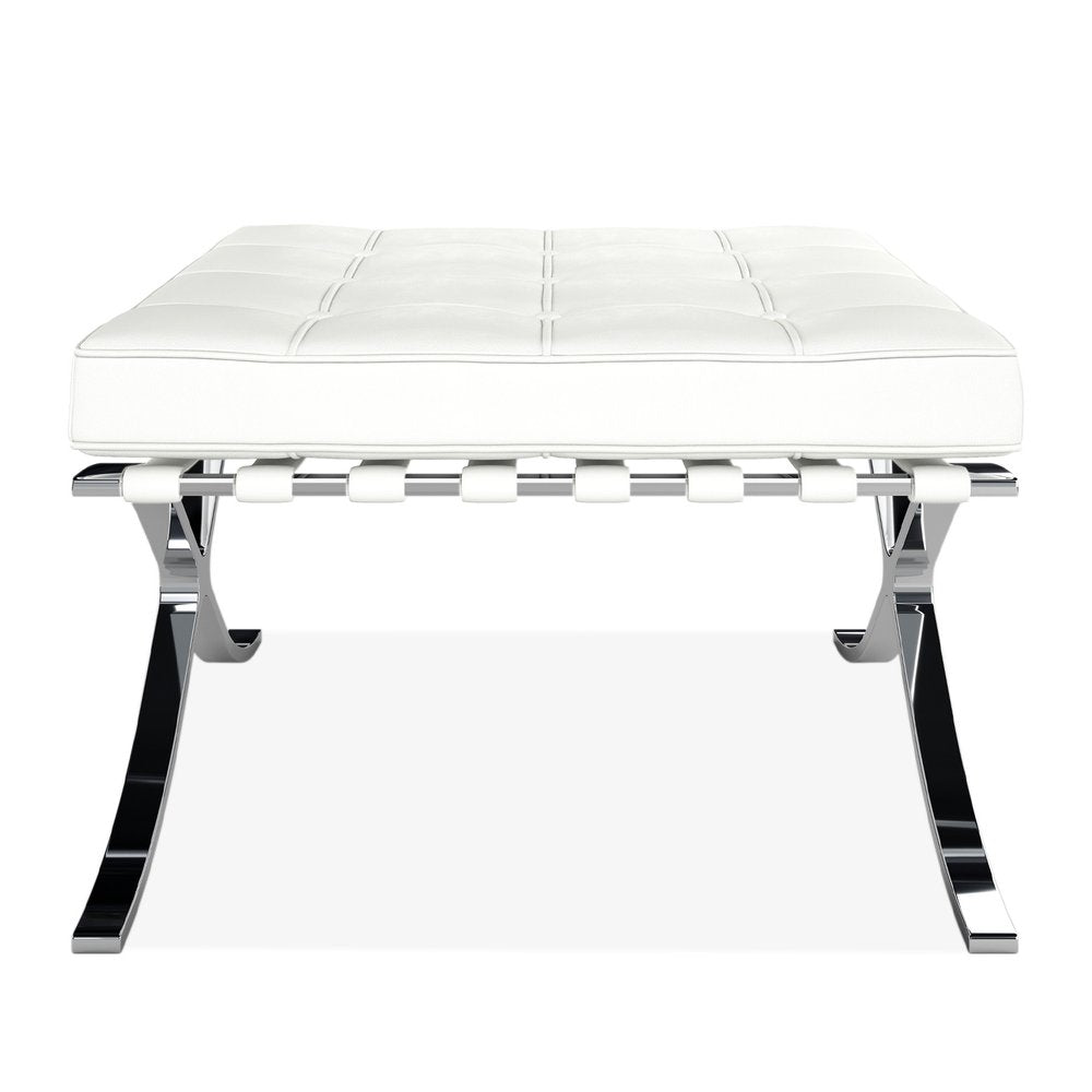 24" White Genuine Leather and Silver Tufted Footstool Ottoman HomeRoots