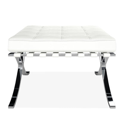 24" White Genuine Leather and Silver Tufted Footstool Ottoman HomeRoots