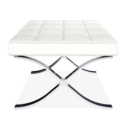24" White Genuine Leather and Silver Tufted Footstool Ottoman HomeRoots