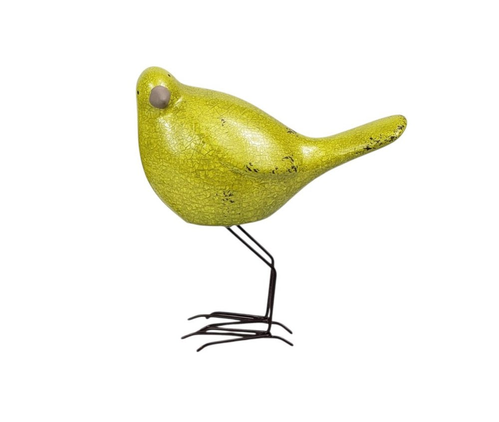 Set of Three Lemongrass Green Polyresin and Metal Bird Sculptures HomeRoots
