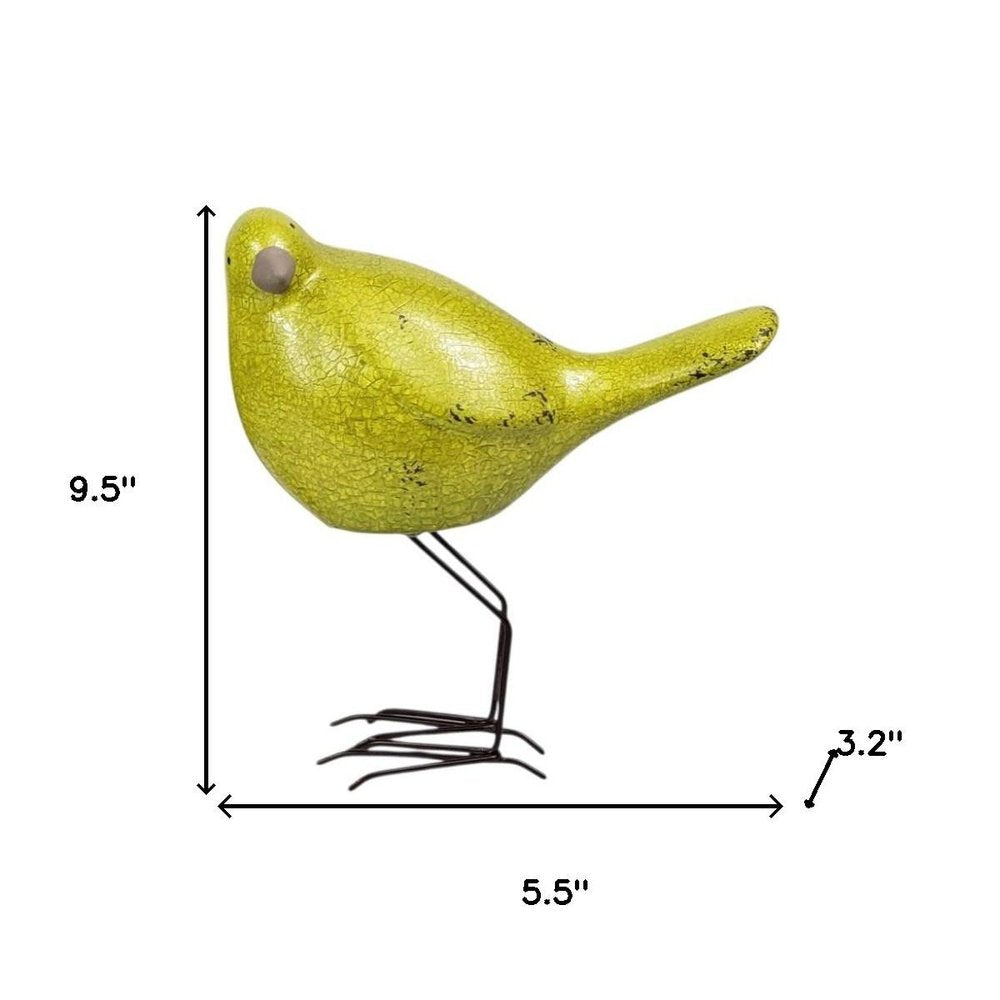 Set of Three Lemongrass Green Polyresin and Metal Bird Sculptures HomeRoots