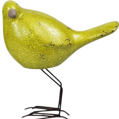 Set of Three Lemongrass Green Polyresin and Metal Bird Sculptures HomeRoots