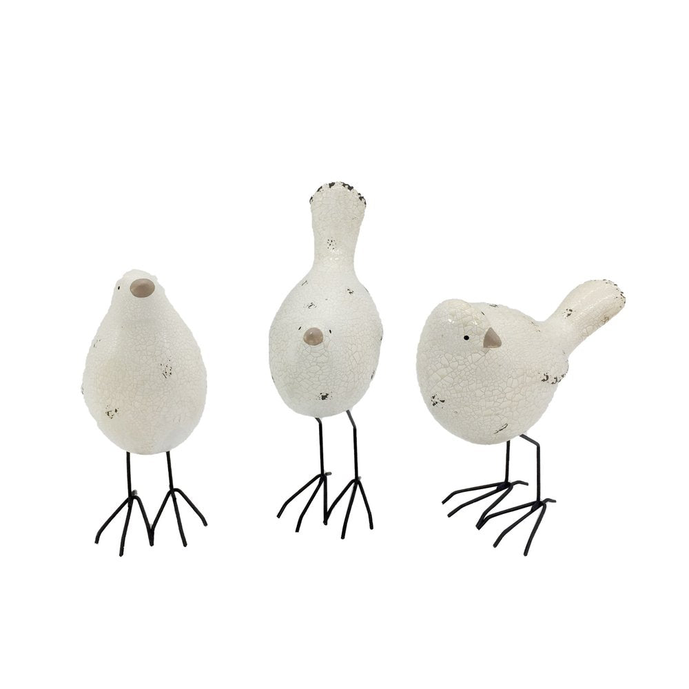 Set of Three Black and White Fabric Bird Statue Tabletop Sculpture HomeRoots