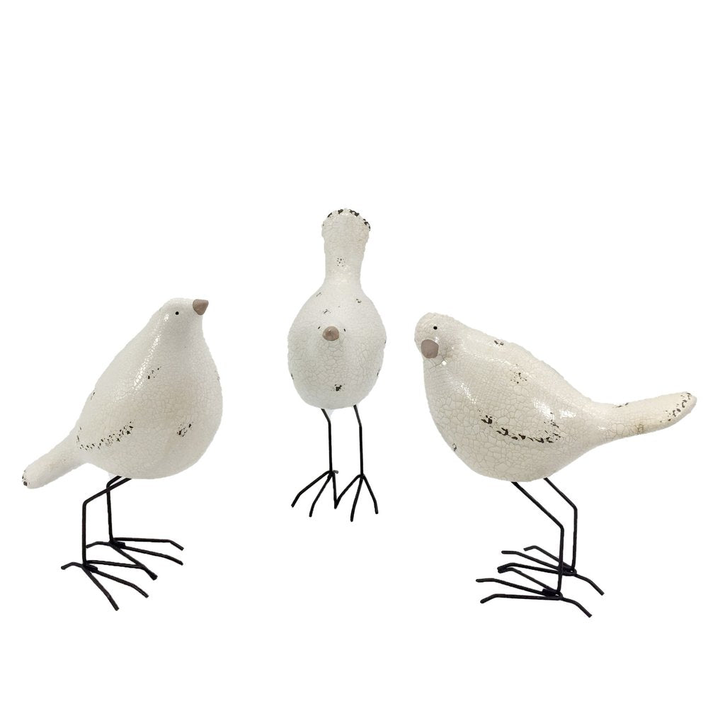 Set of Three Black and White Fabric Bird Statue Tabletop Sculpture HomeRoots