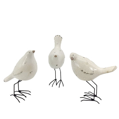 Set of Three Black and White Fabric Bird Statue Tabletop Sculpture HomeRoots
