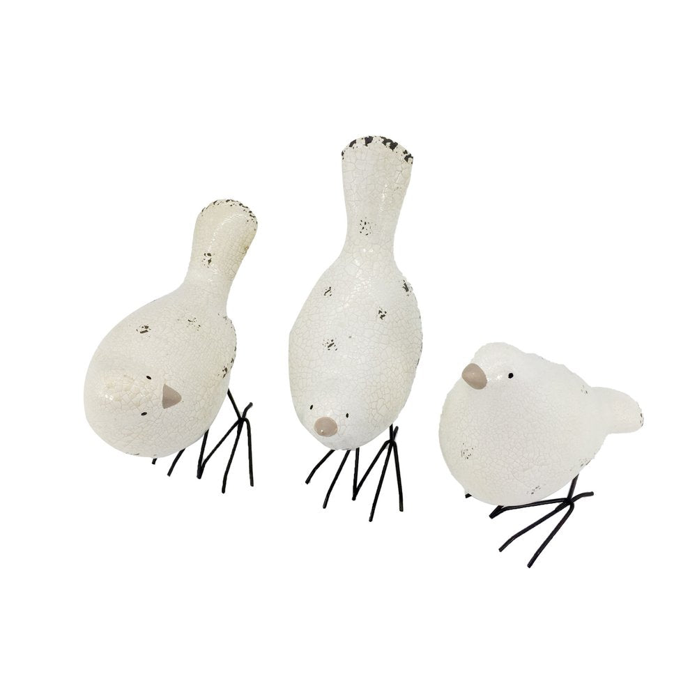 Set of Three Black and White Fabric Bird Statue Tabletop Sculpture HomeRoots