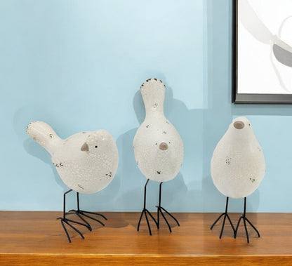 Set of Three Black and White Fabric Bird Statue Tabletop Sculpture HomeRoots