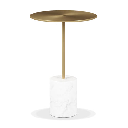 20" White And Gold Steel And Marble Round End Table