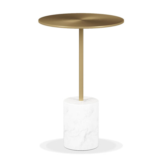 20" White And Gold Steel And Marble Round End Table HomeRoots