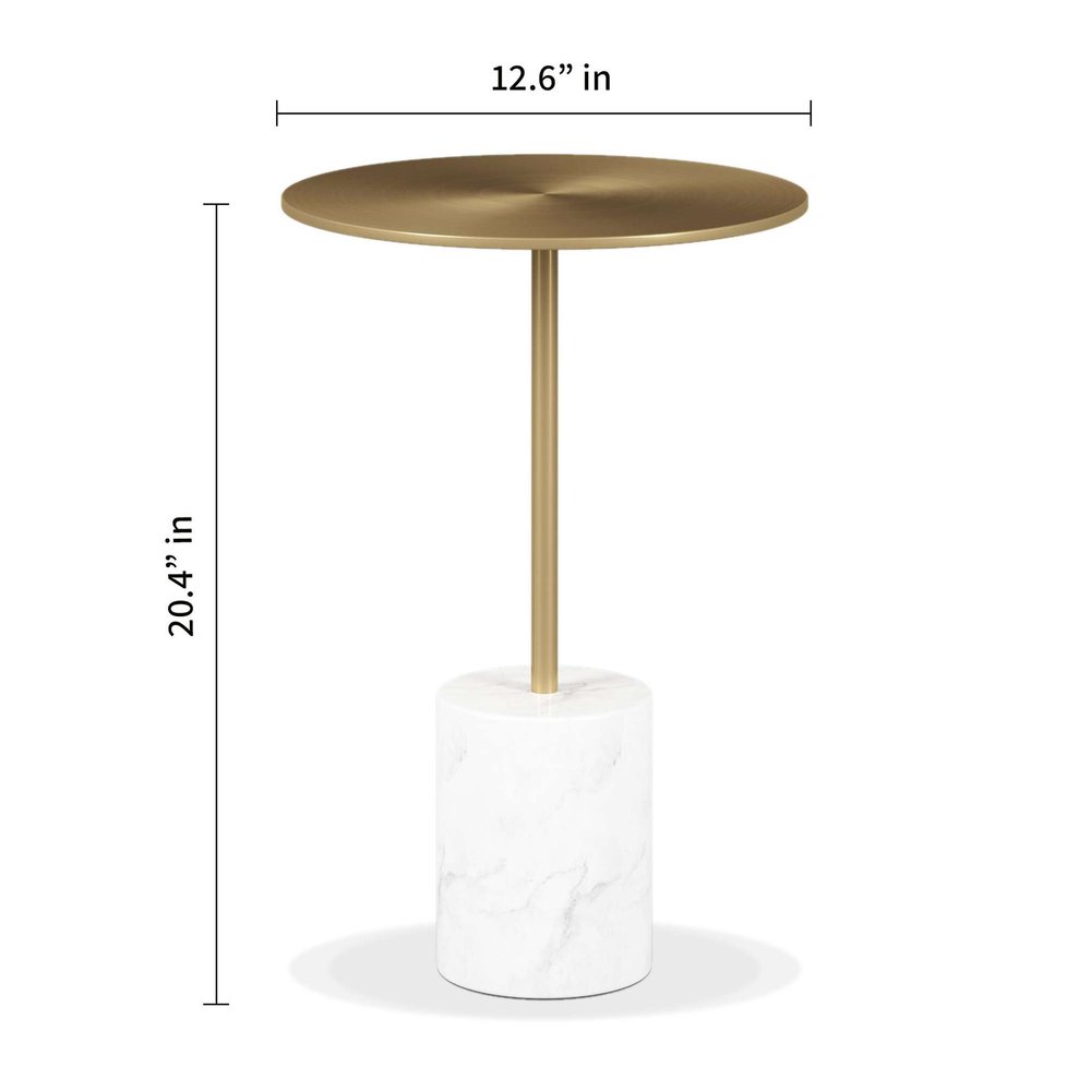 20" White And Gold Steel And Marble Round End Table HomeRoots