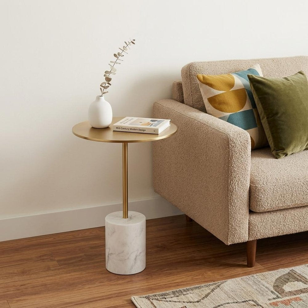 20" White And Gold Steel And Marble Round End Table HomeRoots