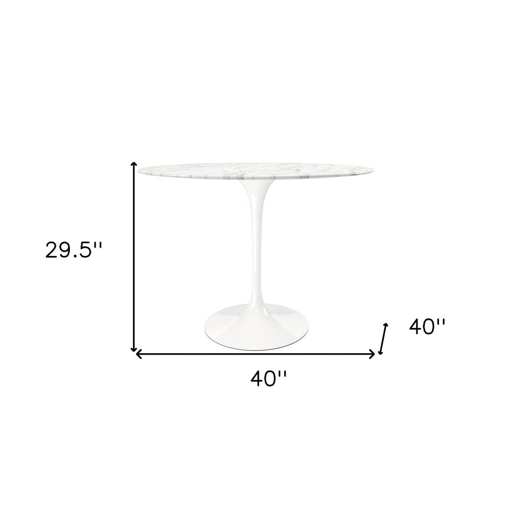 40" White Rounded Stone And Metal Pedestal Base Dining Table HomeRoots