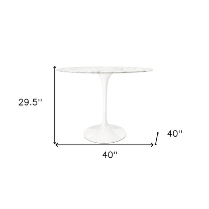 40" White Rounded Stone And Metal Pedestal Base Dining Table HomeRoots