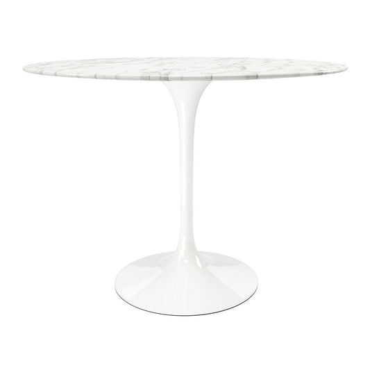 40" White Rounded Stone And Metal Pedestal Base Dining Table HomeRoots