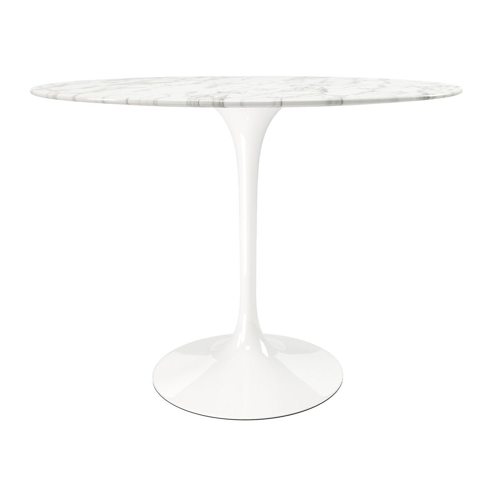 40" White Rounded Stone And Metal Pedestal Base Dining Table HomeRoots