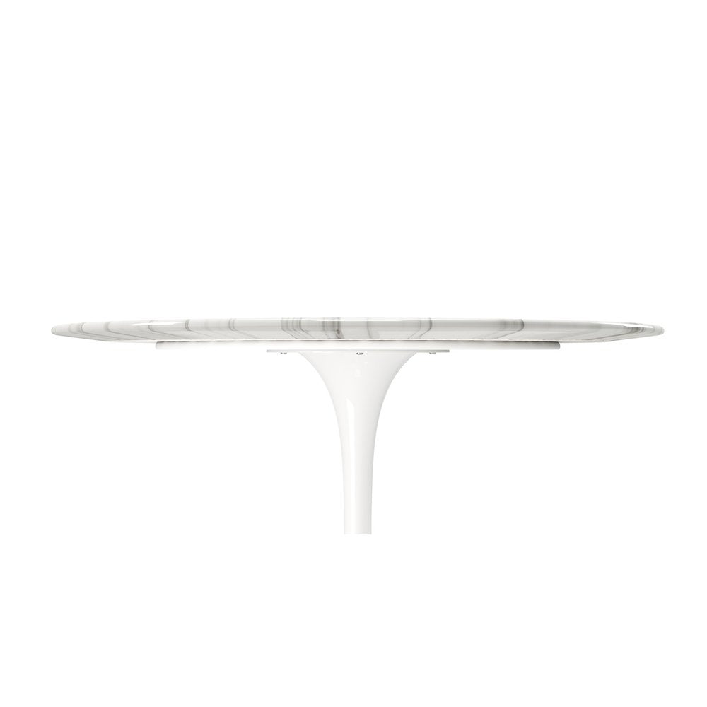 40" White Rounded Stone And Metal Pedestal Base Dining Table HomeRoots