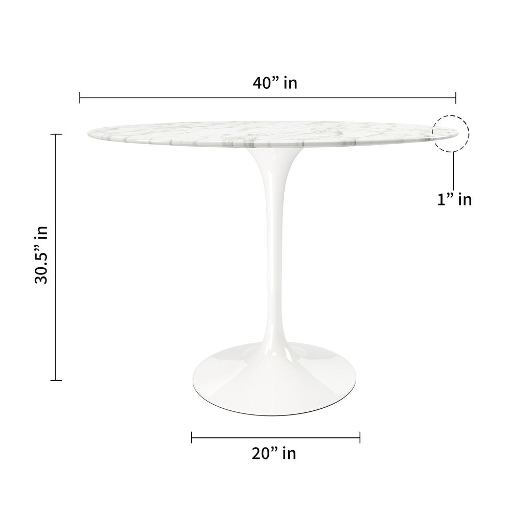40" White Rounded Stone And Metal Pedestal Base Dining Table HomeRoots