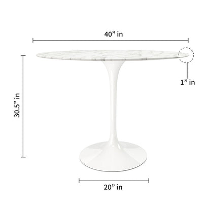 40" White Rounded Stone And Metal Pedestal Base Dining Table HomeRoots