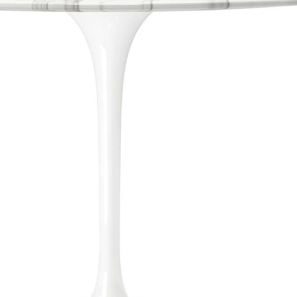 40" White Rounded Stone And Metal Pedestal Base Dining Table HomeRoots