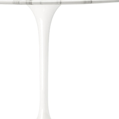 40" White Rounded Stone And Metal Pedestal Base Dining Table HomeRoots