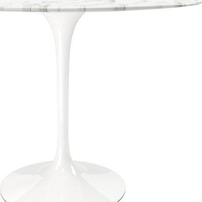 40" White Rounded Stone And Metal Pedestal Base Dining Table HomeRoots