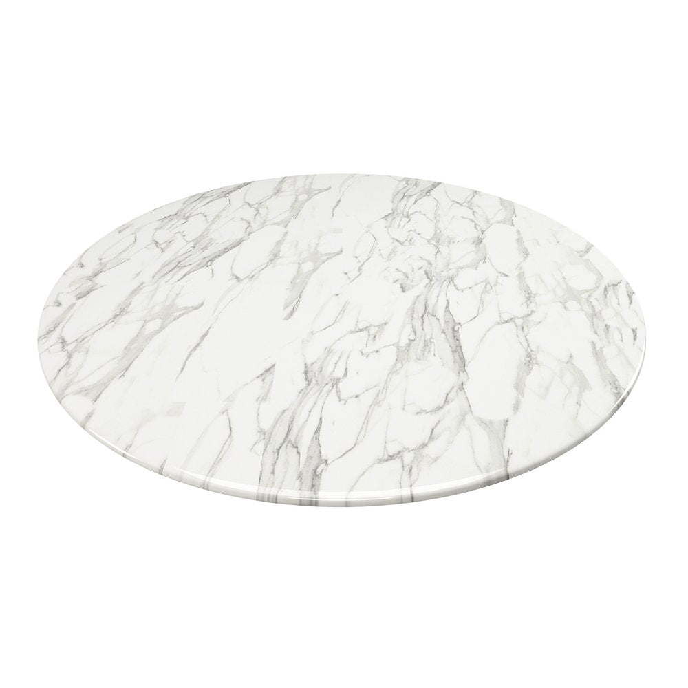 40" White And Gold Rounded Marble And Metal Pedestal Base Dining Table HomeRoots